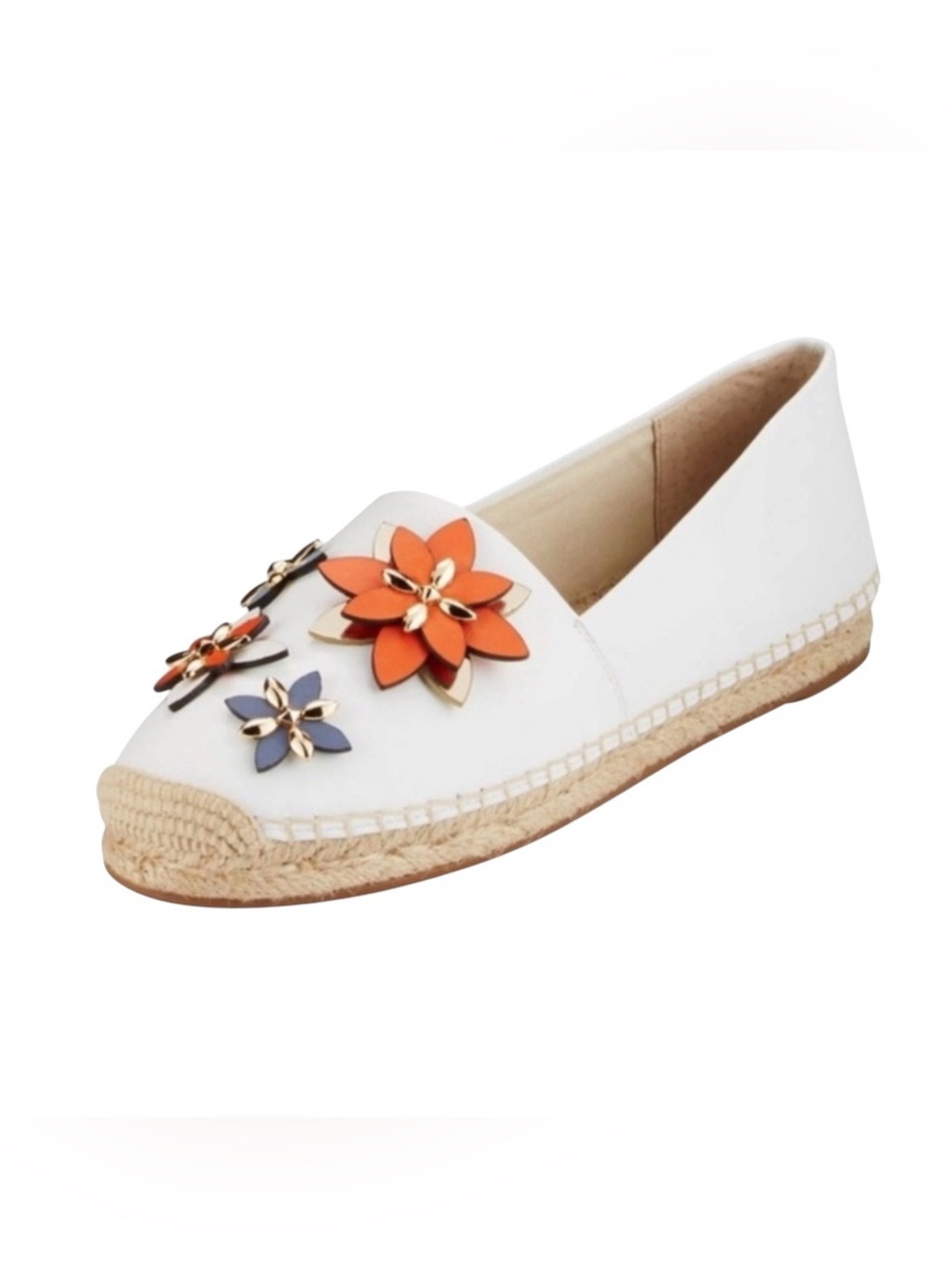Michael Kors Heidi Leather Floral Espadrille Flats White 9.5